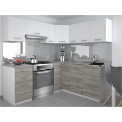 Hucoco DARCIA - Cuisine Complète D'angle L 300 Cm 9 Pcs - Plan De Travail IN...