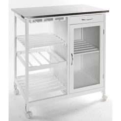 Pegane Dessert Grand Modèle Blanc Avec Plateau Inox, H88 X P48 X L78 Cm