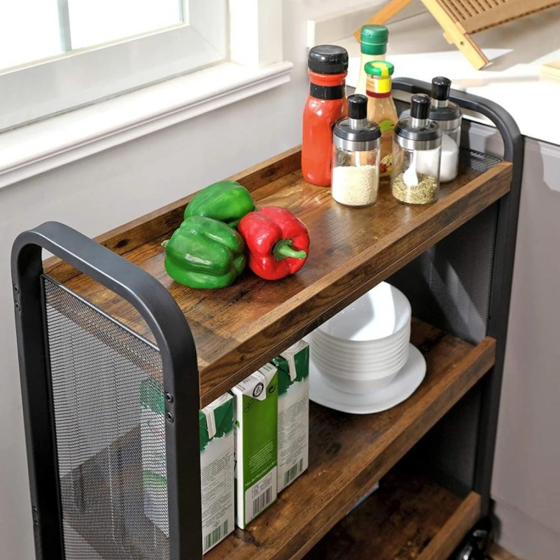 SANS MARQUE Desserte 3 Niveaux Métal Et Bois - Naturel Fonce 3 SANS MARQUE Desserte 3 Niveaux Métal Et Bois - Naturel Fonce - Image 3