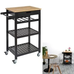 The Home Deco Factory Desserte à Roulettes En Bois 40 X 61 X 84.5 Cm Noir. -Pegane Shop desserte a roulettes 3 etages l 40 x h 84 cm noir et bois 9144049 23869891 1140x1140