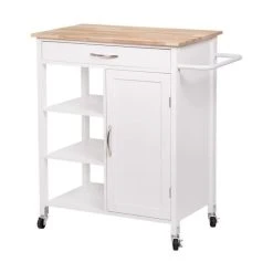 Tbs Desserte De Cuisine 1 Porte 1 Tiroir 3 En Hévéa - Blanc Laqué - L 7...