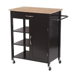 Tbs Desserte De Cuisine 1 Porte 1 Tiroir 3 En Hévéa - Noir Laqué - L 74...