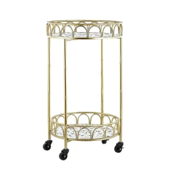 Beliani Desserte De Cuisine Ronde Dorée Et Blanche Effet Terrazzo SHAFTER