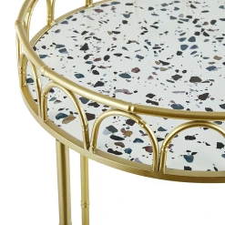 Beliani Desserte De Cuisine Ronde Dorée Et Blanche Effet Terrazzo SHAFTER -Pegane Shop desserte de cuisine ronde doree et blanche effet terrazzo shafter 12173734 32373876 1140x1140