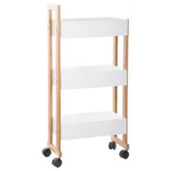 Pegane Desserte En MDF Et Bambou Coloris Blanc - Dim : L 38 X P 20 X H 80cm