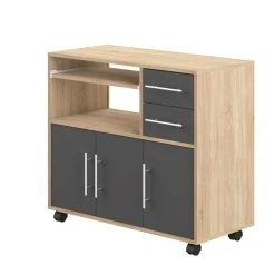 TEMAHOME Desserte Micro-onde MARIUS - Chêne Naturel Et Noir - SYMBIOSIS -Pegane Shop desserte micro onde marius 11348946 29649914 1140x1140