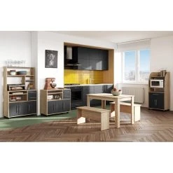 TEMAHOME Desserte Micro-onde MARIUS - Chêne Naturel Et Noir - SYMBIOSIS -Pegane Shop desserte micro onde marius 11348946 29649916 1140x1140