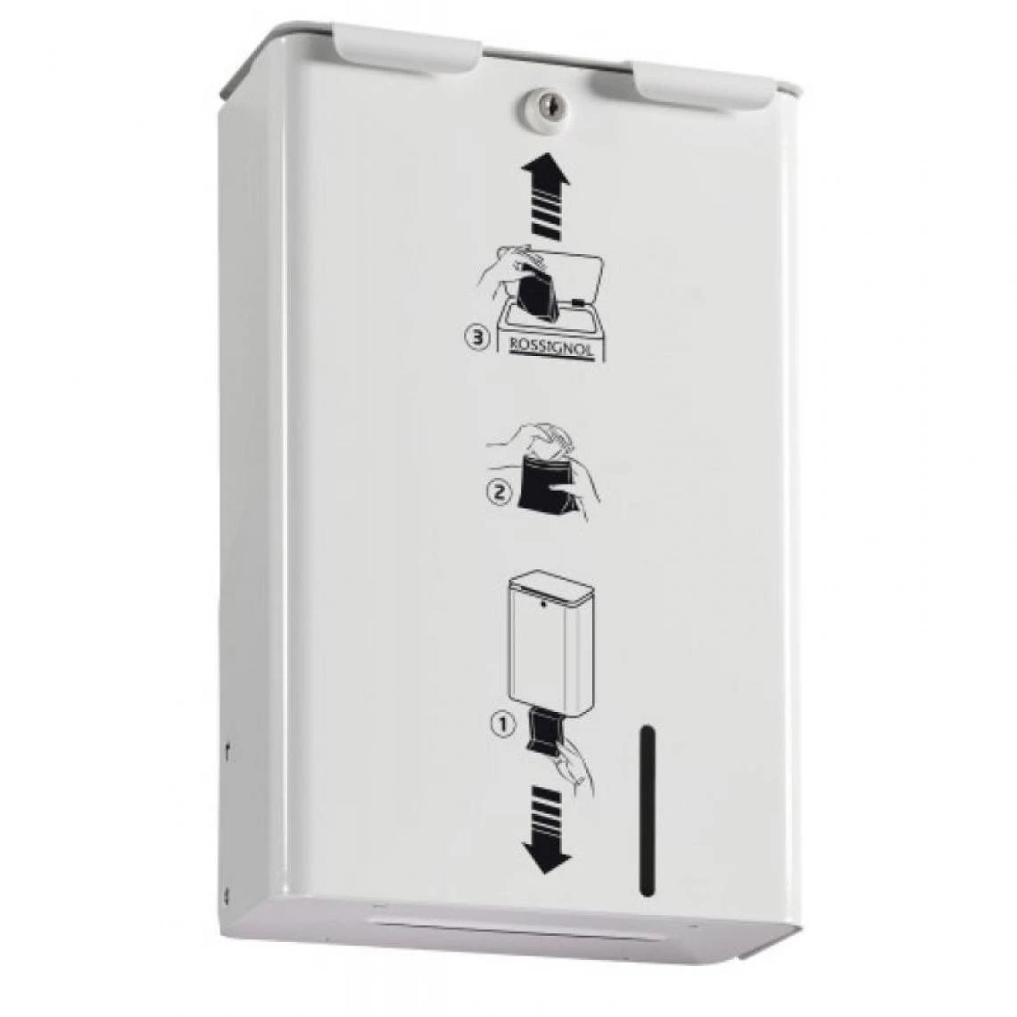 Rossignol Distributeur Et Poubelle Féminine Murale Blanka Acier Poudré Verroui... 1 Rossignol Distributeur Et Poubelle Féminine Murale Blanka Acier Poudré Verroui...