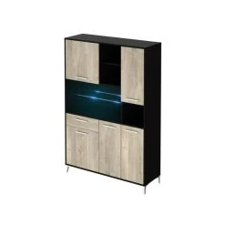 Pegane Shop -Pegane Shop eco buffet de cuisine avec led l 120 cm decor chene et noir mat 11489198 30043314 1140x1140
