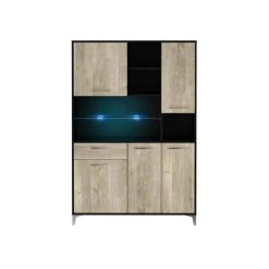 CSTORE ECO Buffet De Cuisine Avec LED L 120 Cm - Décor Chene Et Noir Mat -Pegane Shop eco buffet de cuisine avec led l 120 cm decor chene et noir mat 11489198 30043316 1140x1140