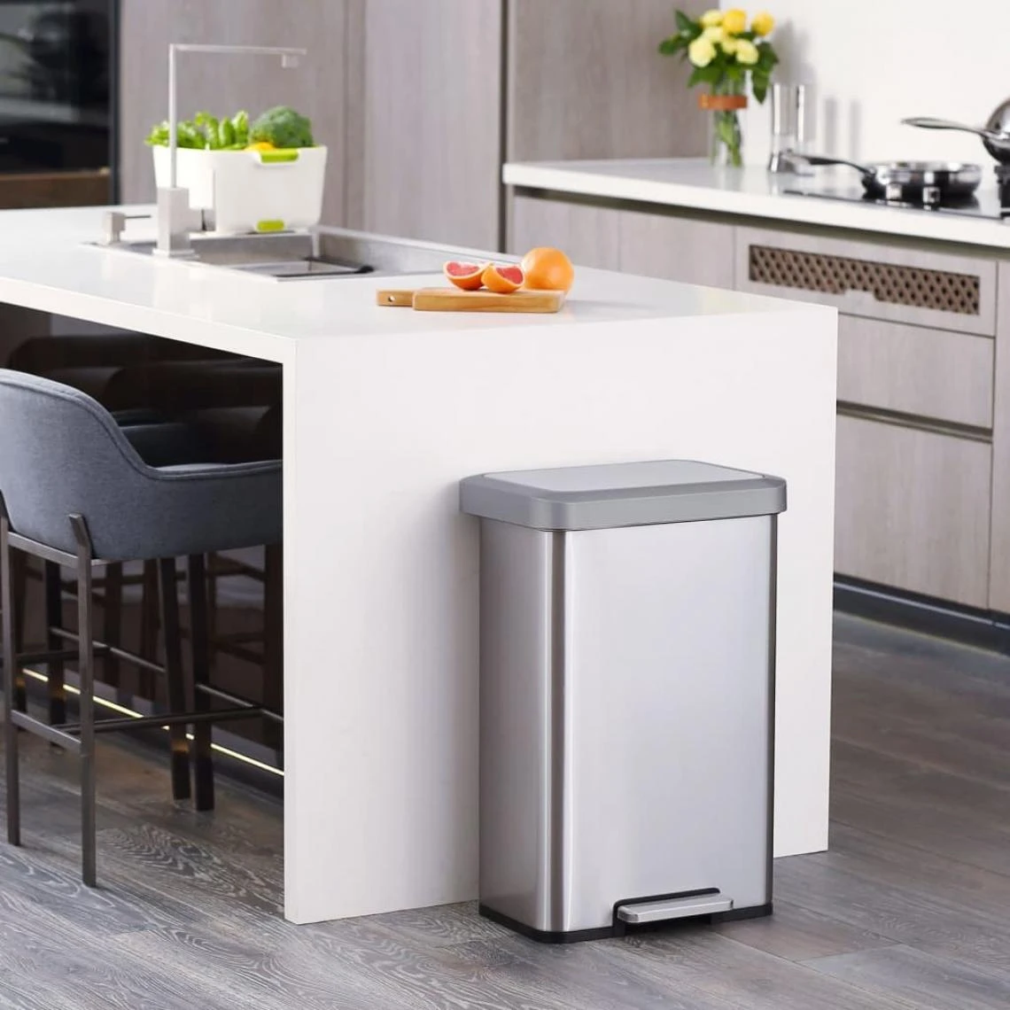 EKO Poubelle à Pédale Cozy 45 L Argenté Mat 1 EKO Poubelle à Pédale Cozy 45 L Argenté Mat