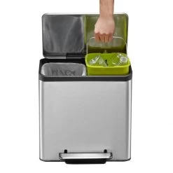 EKO Poubelle à Pédale EcoCasa 2x15 L Argenté Mat -Pegane Shop eko poubelle a pedale ecocasa 2 x 15 l argente mat 11519574 30175348 1140x1140