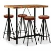 VIDAXL Ensemble De Bar 5 Pcs Bois De Récupération Cuir Véritable Et Toile ...