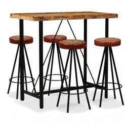 VIDAXL Ensemble De Bar 5 Pcs Bois De Récupération Cuir Véritable Et Toile ...
