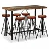 VIDAXL Ensemble De Bar 7 Pcs Bois De Récupération Cuir Véritable Et Toile ...