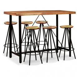 VIDAXL Ensemble De Bar 7 Pcs Bois De Sesham Massif Et Recyclé - Brun - Ensem...