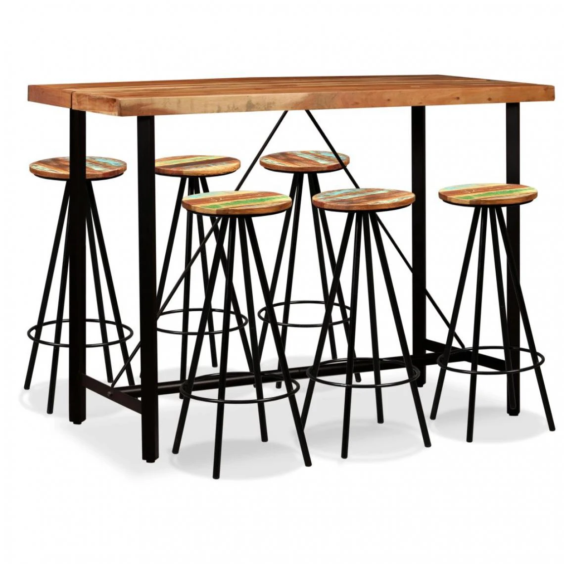 VIDAXL Ensemble De Bar 7 Pcs Bois De Sesham Massif Et Recyclé - Brun - Ensem... 1 VIDAXL Ensemble De Bar 7 Pcs Bois De Sesham Massif Et Recyclé - Brun - Ensem...