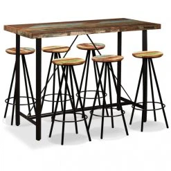 VIDAXL Ensemble De Bar 7 Pcs Bois Massif Recyclé - Brun - Ensembles De Meubl...