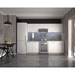 Carellia Ensemble De Cuisine 240 Cm Avec Plan De Travail - Blanx