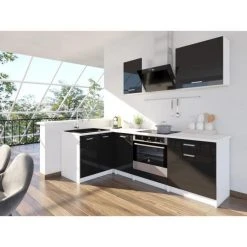 CSTORE EXTRA - Cuisine Complète D'angle L 240cm - Noir Laqué