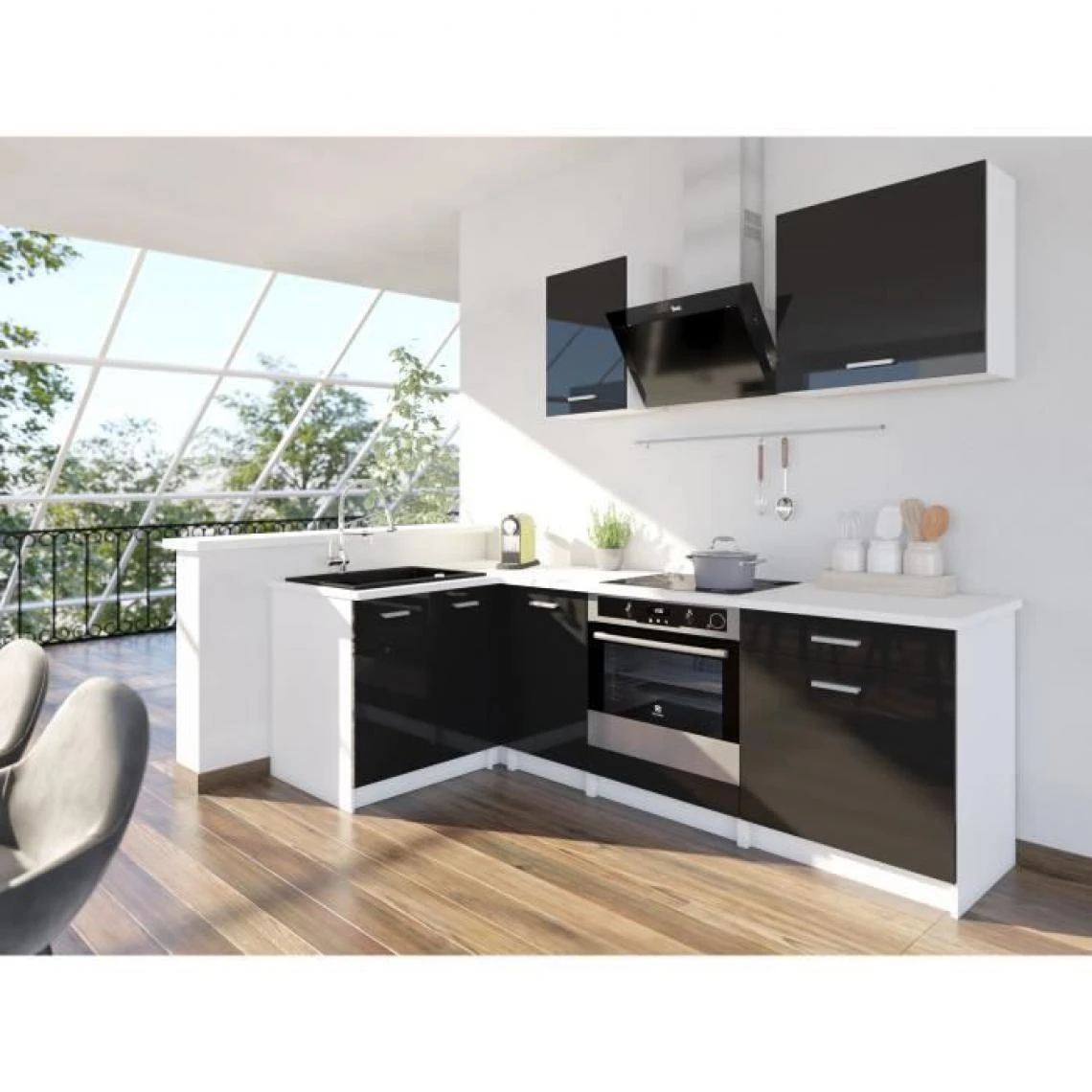 CSTORE EXTRA - Cuisine Complète D'angle L 240cm - Noir Laqué 1 CSTORE EXTRA - Cuisine Complète D'angle L 240cm - Noir Laqué