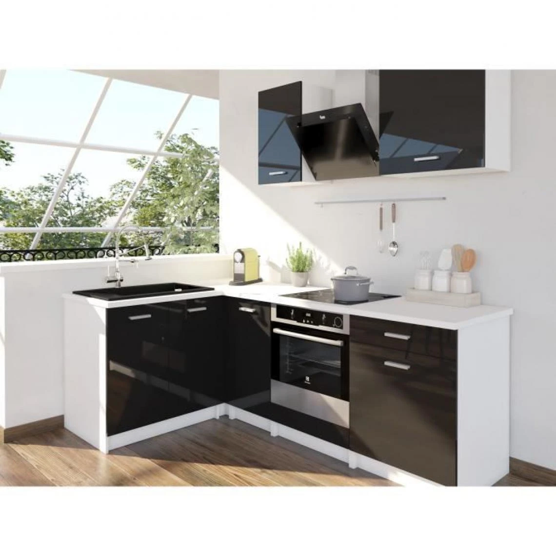 CSTORE EXTRA - Cuisine Complète D'angle L 240cm - Noir Laqué 2 CSTORE EXTRA - Cuisine Complète D'angle L 240cm - Noir Laqué - Image 2