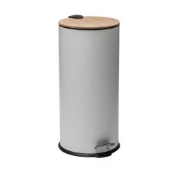 Ac-Deco Five - Poubelle 30 Litres En Métal Blanc Et Couvercle En Bambou