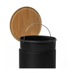 Five - Poubelle 30 Litres En Métal Noir Charbon Et Couvercle En Bambo... -Pegane Shop five poubelle 30 litres en metal noir charbon et couvercle en bambou 10967722 28655456 1140x1140