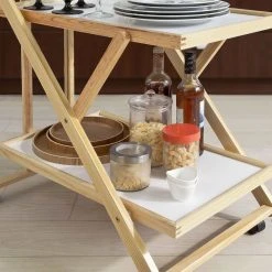 SoBuy® FKW52-WN Chariot De Service Pliable Sur Roulettes 2 Tablettes ... -Pegane Shop fkw52 wn x003