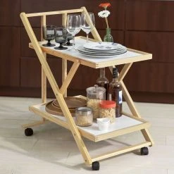 SoBuy® FKW52-WN Chariot De Service Pliable Sur Roulettes 2 Tablettes ...