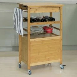 SoBuy FKW53-N Desserte Cuisine Table Roulante En Bambou Chariot De Cui... -Pegane Shop fkw53 n y003