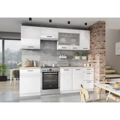 Hucoco FRESCO - Cuisine Complète Modulaire + Linéaire L 240cm 7 Pcs - Ensem...