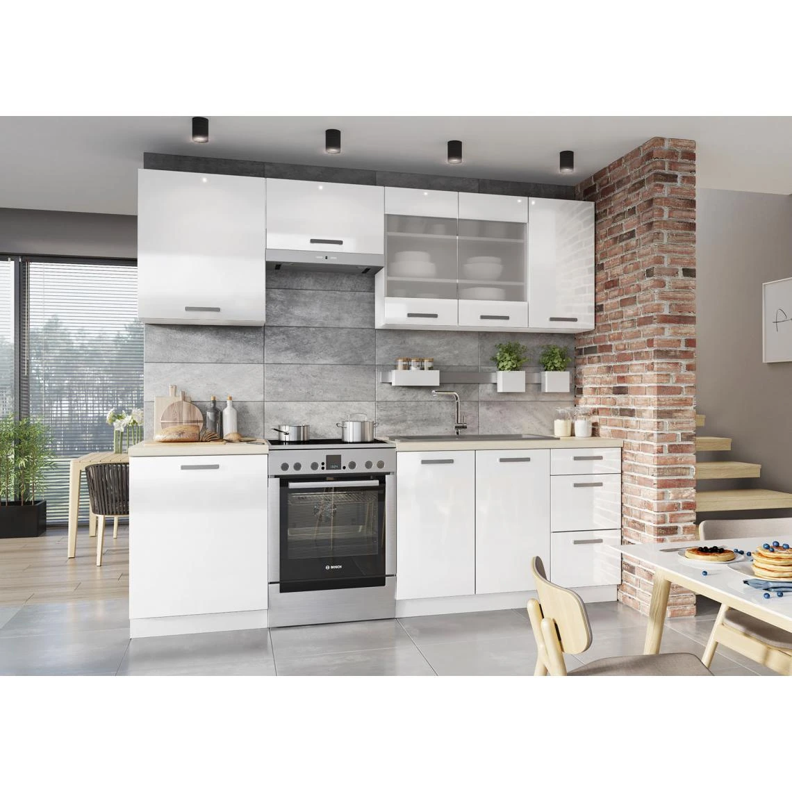 Hucoco FRESCO - Cuisine Complète Modulaire + Linéaire L 240cm 7 Pcs - Ensem... 1 Hucoco FRESCO - Cuisine Complète Modulaire + Linéaire L 240cm 7 Pcs - Ensem...