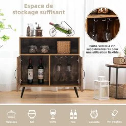 GIANTEX Meuble De Rangement, 2 Placard Avec Porte, Porte-verres à Vin... -Pegane Shop giantex meuble de rangement 2 placard avec porte porte verres a vin patins antiderapants anti basculement marron 14138400 39419116 1140x1140