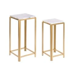 Jeu De 2 Tables DKD Home Decor 33 X 33 X 70 Cm Doré Métal Blanc Marb...