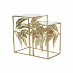 Jeu De 2 Tables DKD Home Decor Miroir Doré Métal Tropical Feuille D'... -Pegane Shop jeu de 2 tables dkd home decor miroir dore metal tropical feuille dune plante 405 x 405 x 61 cm 14109196 39306242 1140x1140