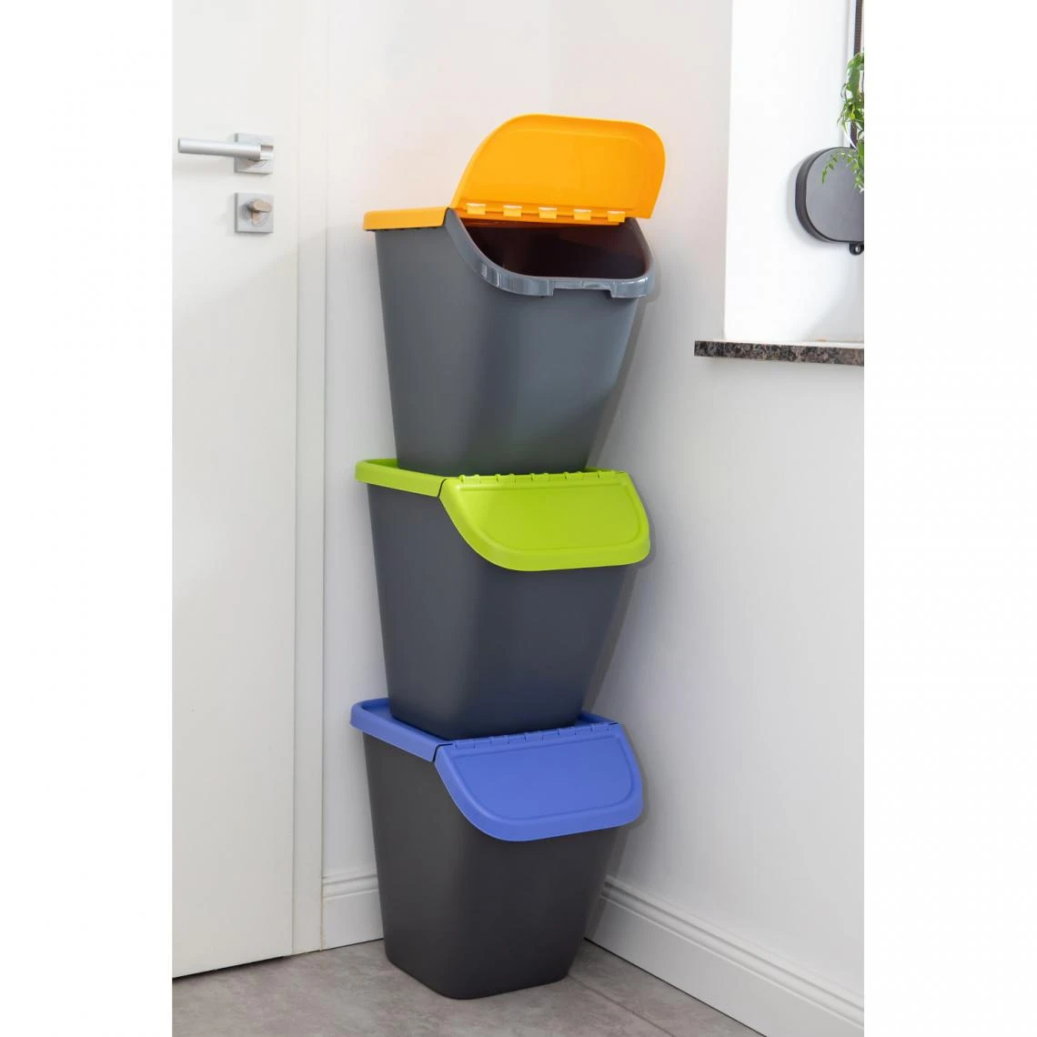Jeu De 3 Corbeilles De Tri Sélectif 3x23L BranQ Pélican 2 Jeu De 3 Corbeilles De Tri Sélectif 3x23L BranQ Pélican - Image 2