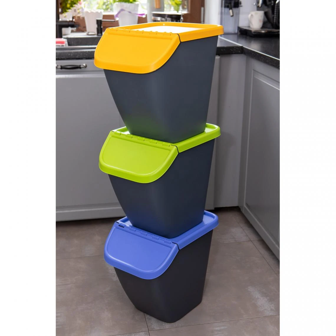 Jeu De 3 Corbeilles De Tri Sélectif 3x23L BranQ Pélican 3 Jeu De 3 Corbeilles De Tri Sélectif 3x23L BranQ Pélican - Image 3
