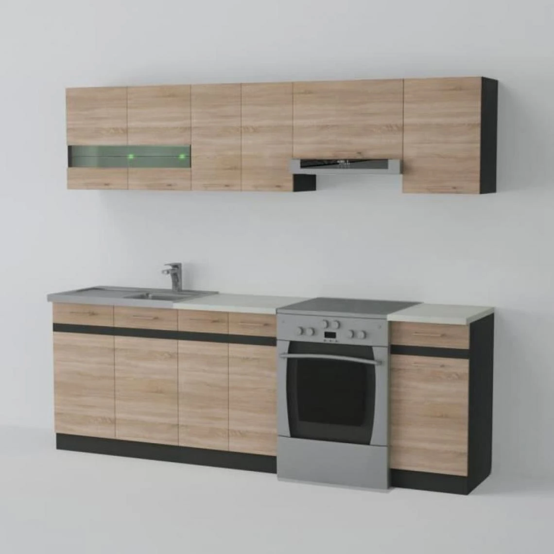 CSTORE JUNONA Cuisine Complete 2m40 Avec éclairage LED - Décor Chene Sonoma 2 CSTORE JUNONA Cuisine Complete 2m40 Avec éclairage LED - Décor Chene Sonoma - Image 2