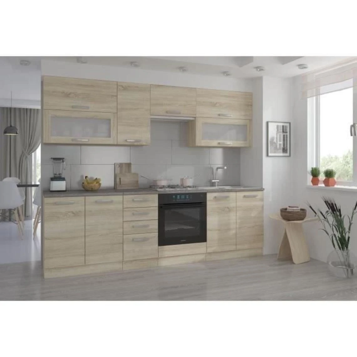 SANS MARQUE LASSEN Cuisine Complete L 260 Cm - Décor Chene Clair Sonoma 2 SANS MARQUE LASSEN Cuisine Complete L 260 Cm - Décor Chene Clair Sonoma - Image 2