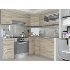 Hucoco LEANA - Cuisine Complète D'angle L 360 Cm 9 Pcs - Plan De Travail INC...