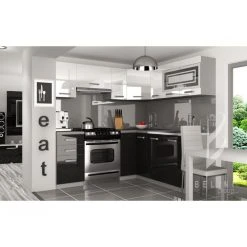 Hucoco LOUKA - Cuisine Complète D'angle + Modulaire L 360 Cm 9 Pcs - Plan D...