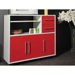 TEMAHOME Desserte Micro-onde MARIUS - Blanc Et Rouge - SYMBIOSIS