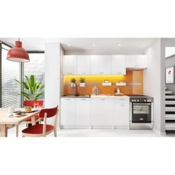 Hucoco MELY - Cuisine Complète Modulaire + Linéaire L 240 Cm 7 Pcs - Plan D...