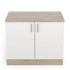 Pegane Meuble Bas De Cuisine Coloris Chêne Kronberg, Blanc - Longueur 100 X ...