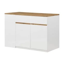 Vente-unique Ilot Central De Cuisine Avec Rangements - Blanc Et Naturel - MEILI -Pegane Shop meuble de cuisine meili 12599450 33784388 1140x1140