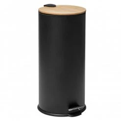 Atmosphera, Createur D'Interieur Poubelle "bam Modern" 30 Litres Couvercle Bambou Atmosphéra - Noir