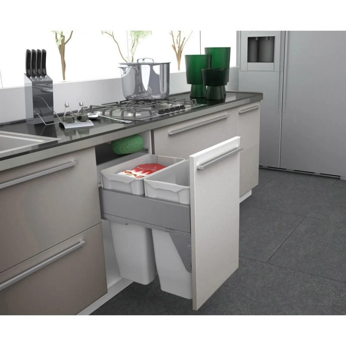 Gollinucci Poubelle Coulissante Suspendue - 2 Bacs - Contenance : 60 L - Hauteur ... 2 Gollinucci Poubelle Coulissante Suspendue - 2 Bacs - Contenance : 60 L - Hauteur ... - Image 2