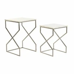 Set De 2 Tables Gigognes DKD Home Decor Argenté Métal Marbre Moderne...