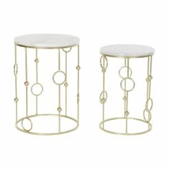 Set De 2 Tables Gigognes DKD Home Decor Doré Métal Blanc Marbre (40,...